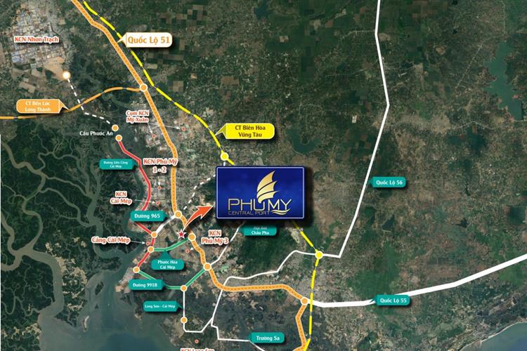 Vị trí dự án đất nền Phú Mỹ Central Port Bà Rịa