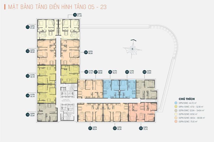 Mặt bằng tầng 5 đến 23 dự án căn hộ Viva Plaza
