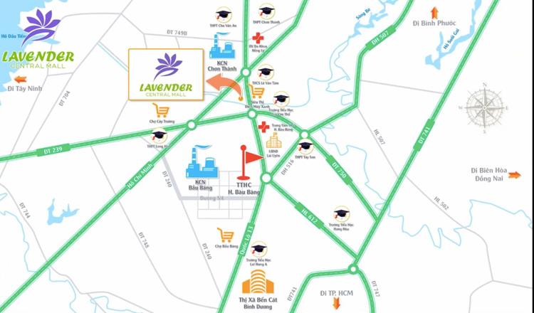 Vị trí dự án đất nền Lavender Central Mall Bình Dương