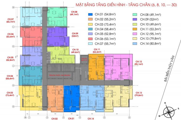 Mặt bằng tầng 6 8 10 30 (Tầng chẵn) căn hộ khách sạn CSJ Tower Vũng Tàu