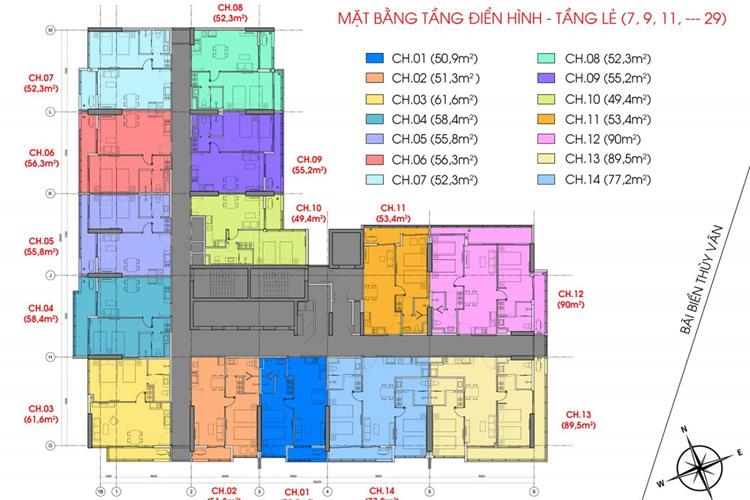 Mặt bằng tầng 7 9 11 29 (Tầng lẻ) căn hộ khách sạn CSJ Tower Vũng Tàu