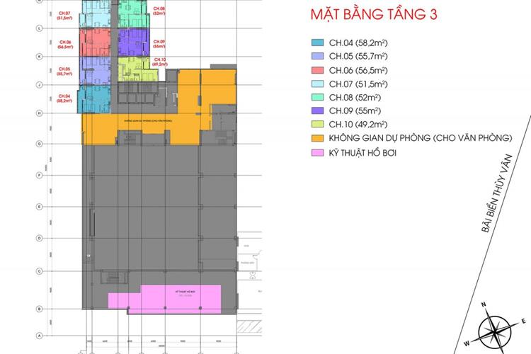 Mặt bằng tầng 3 căn hộ khách sạn CSJ Tower Vũng Tàu