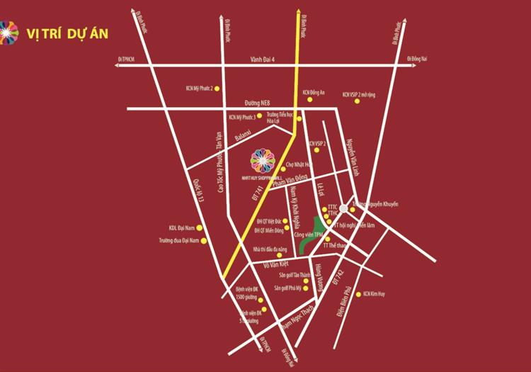 Vị trí dự án Nhật Huy Shopping Mall Bến Cát Bình Dương