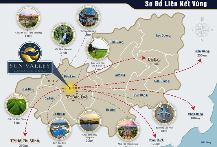 Vị trí kết nối vùng của dự án Bảo Lộc Sun Valley Lâm Đồng