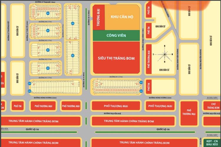 Mặt bằng phân lô dự án khu dân cư và siêu thị Trảng Bom 