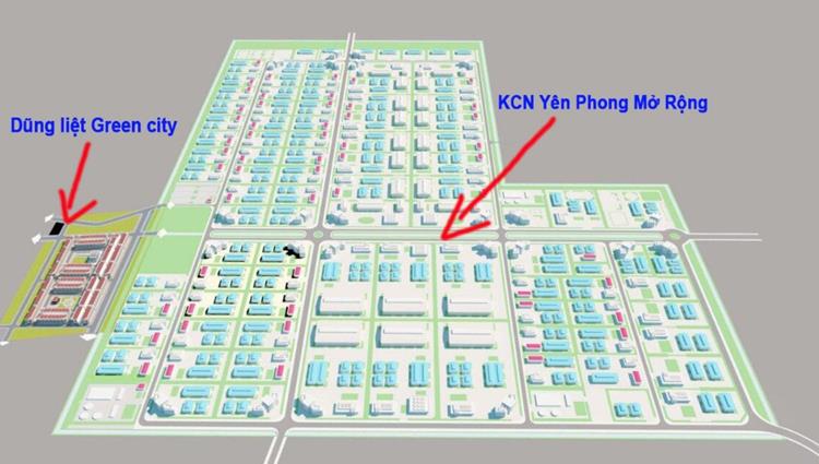 Vị trí dự án Dũng Liệt Green City rất gần KCN Yên Phong mở rộng