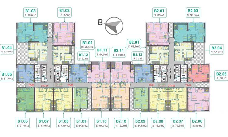 Mặt bằng phân khu B dự án Phương Đông Green Park Hà Nội