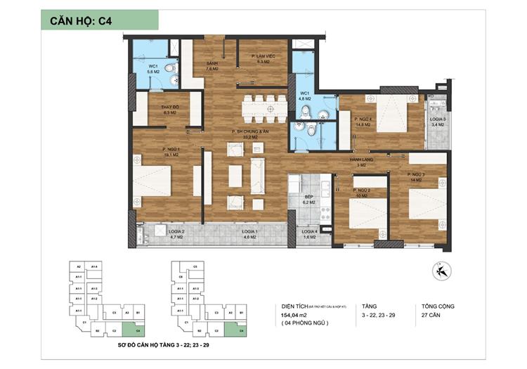 Thiết kế căn 154 m2 tại chung cư The Park Home Hà Nội
