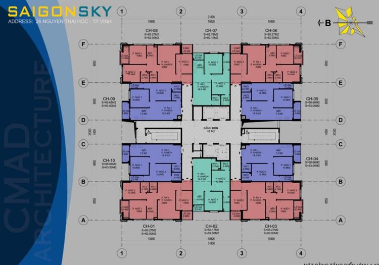 Mặt bằng dự án căn hộ SaiGon Sky Tower Nghệ An