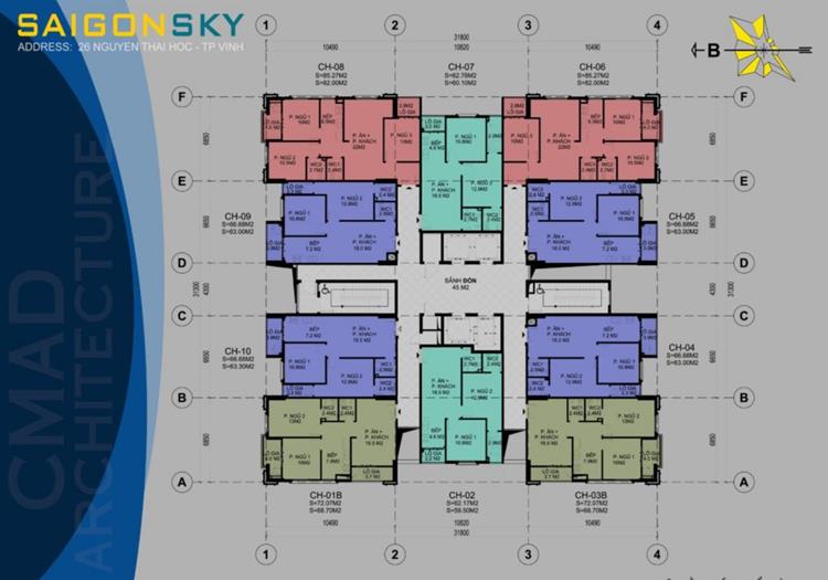 Mặt bằng dự án căn hộ SaiGon Sky Tower Nghệ An