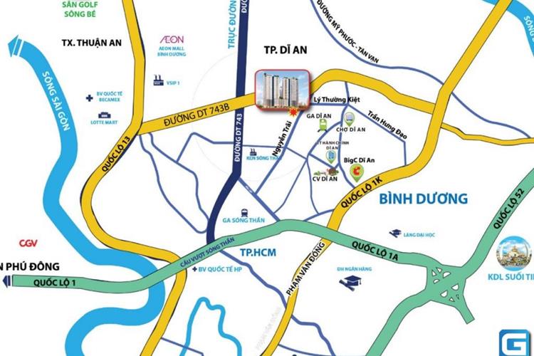 Vị trí dự án căn hộ Bcons Garden Bình Dương