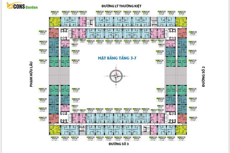 Mặt bằng tầng 3 đến tầng 7 dự án căn hộ Bcons Garden