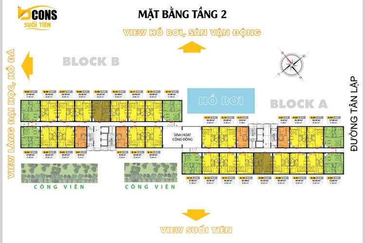 Mặt bằng tầng 2 dự án Bcons Suối Tiên