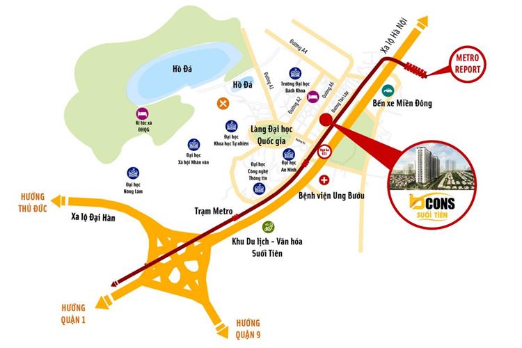 Vị trí dự án căn hộ Bcons Suối Tiên Bình Dương