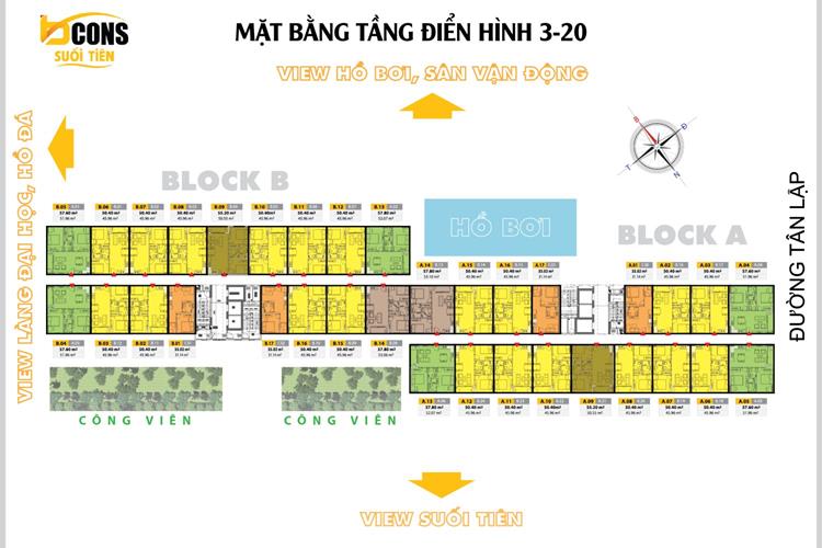 Mặt bằng tầng 3 đến tầng 20 dự án Bcons Suối Tiên