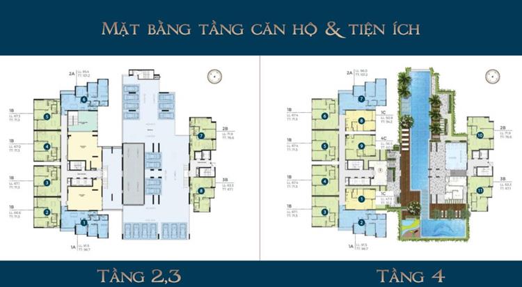 Mặt bằng tầng 2 3 4 tại Precia