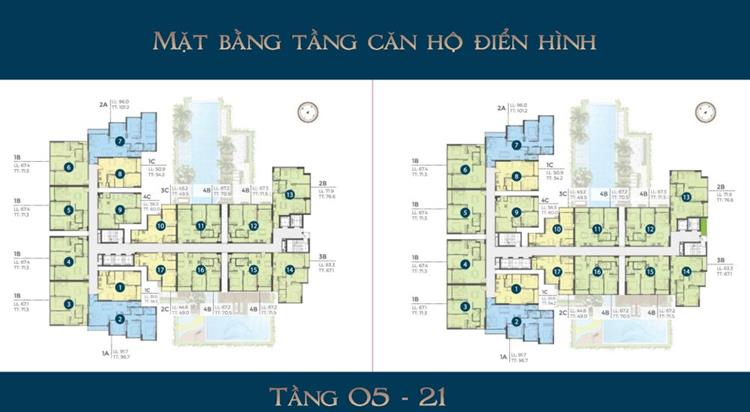 Mặt bằng tầng 5 đến 21 tại Precia