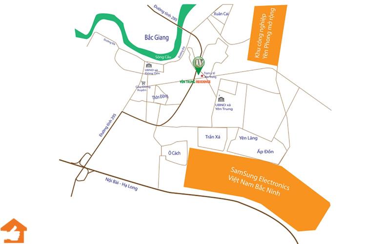 Vị trí dự án đất nền Yên Trung Residence tại huyện Yên Phong