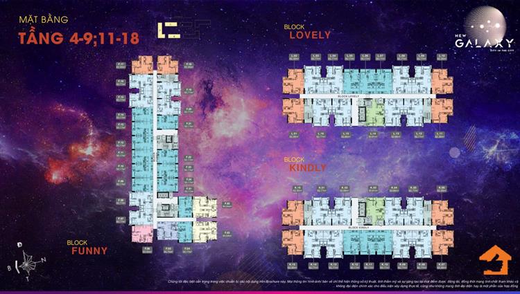 Mặt bằng tầng 4 đến 9 và 11 đến 18 tại dự án căn hộ New Galaxy 