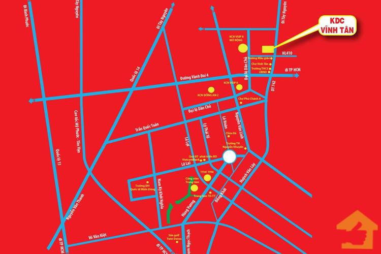 Vị trí dự án Newtown 9 (Khu nhà ở Vĩnh Tân) Tân Uyên