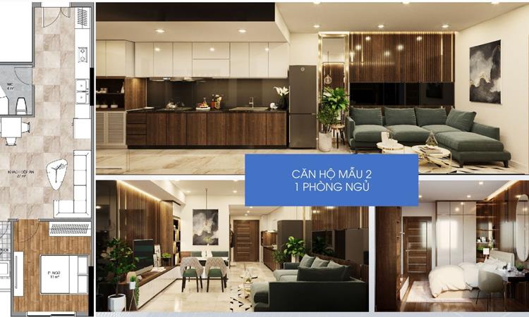 Mẫu căn hộ 1 phòng ngủ tại căn hộ Thịnh Gia Tower