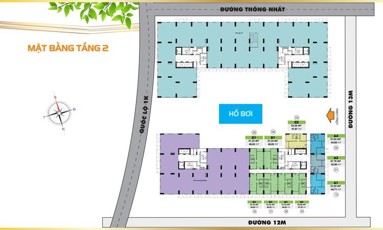 Phối cảnh mặt bằng tầng 2 dự án căn hộ Bcons Plaza