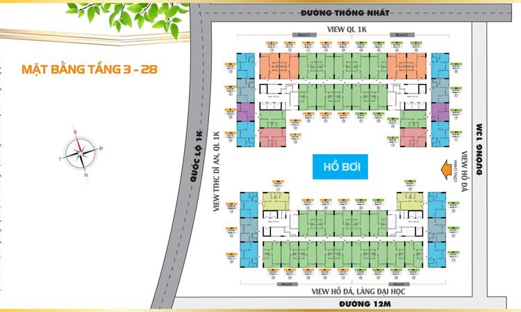 Phối cảnh mặt bằng tầng 3 đến tầng 28 dự án căn hộ Bcons Plaza
