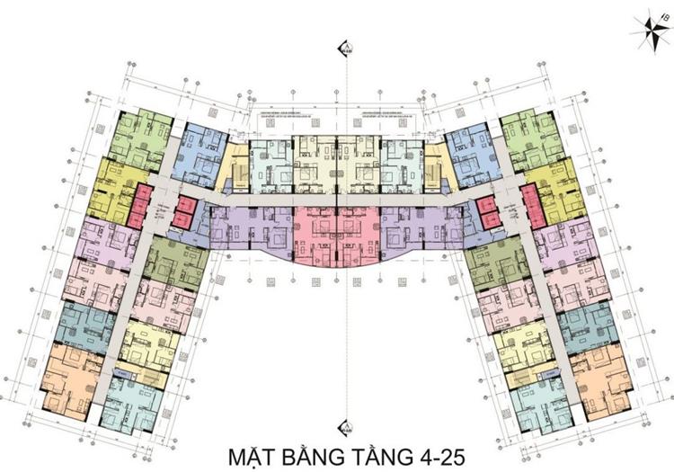 Mặt bằng điển hình từ tầng 04 đến 25 tại dự án chung cư Tecco Diamond Thanh Trì