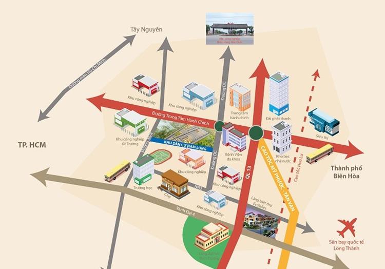 Vị trí dự án đất nền Nam Long TAT Bàu Bàng