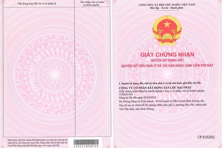 o608-498875 Sổ đổ từng nền tại dự án đất nền Nam Long TAT Bàu Bàng