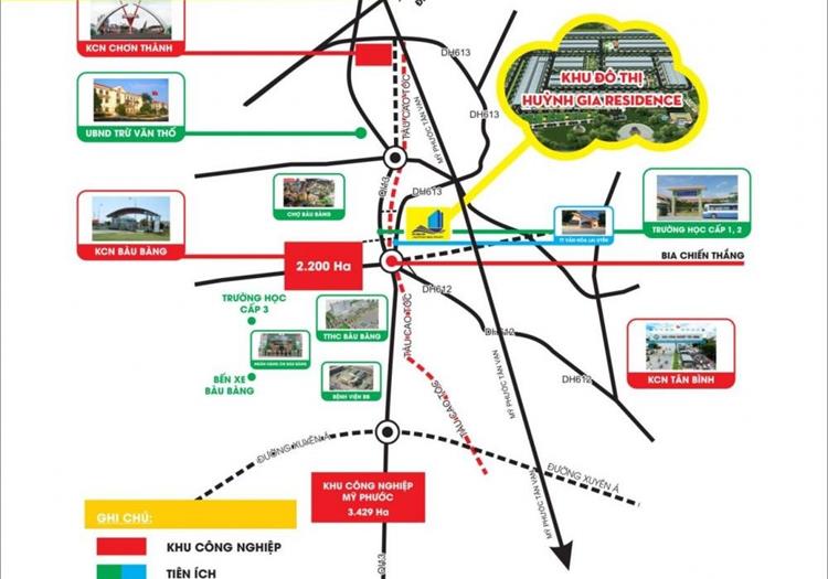Vị trí dự án Huỳnh Gia Residence Bàu Bàng