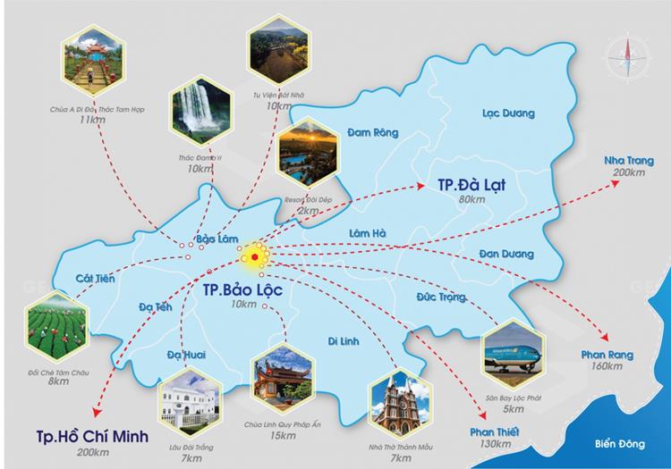 Vị trí liên kết vùng của dự án Đất nền Bảo Lộc Gems Riverside