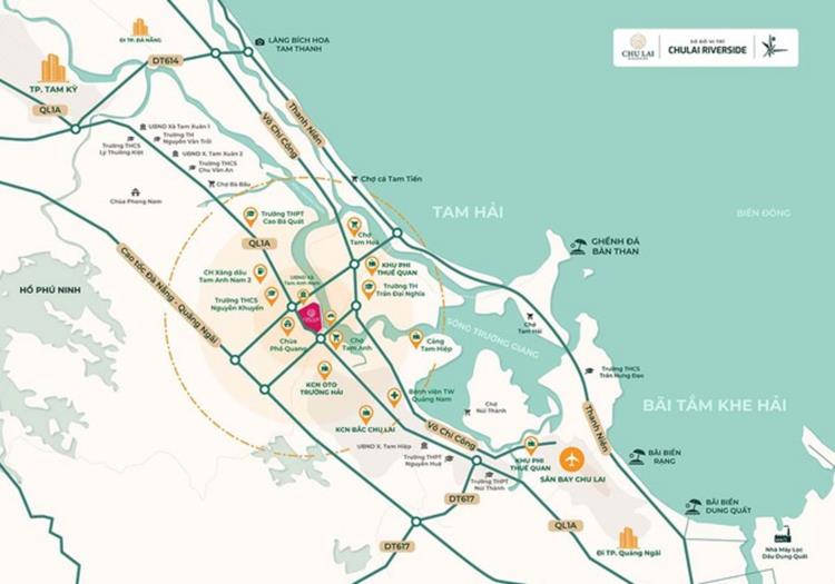 Vị trí dự án đất nền Chu Lai Riverside tại Núi Thành