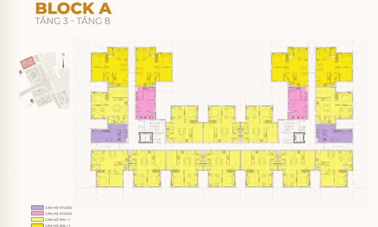 Mặt bằng tầng 3-8 Block A