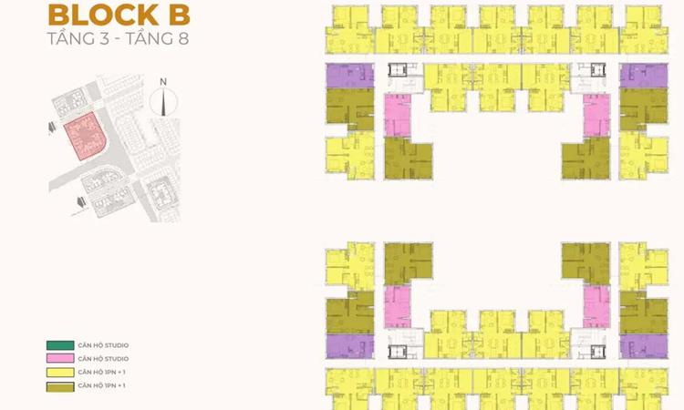 Mặt bằng tầng 3-8 Block B