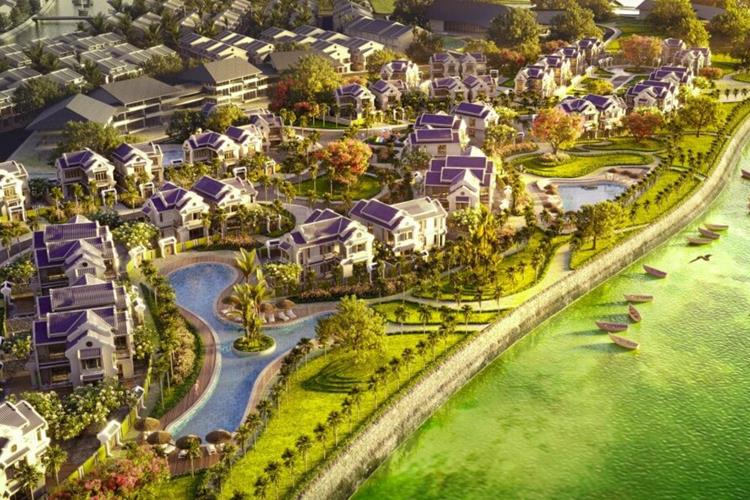 Hồ nước điều hoà xen kẽ trong khuôn viên khu nghỉ dưỡng 