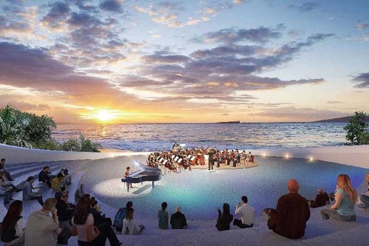 Phối cảnh buổi hoà nhạc bên cạnh bãi biển