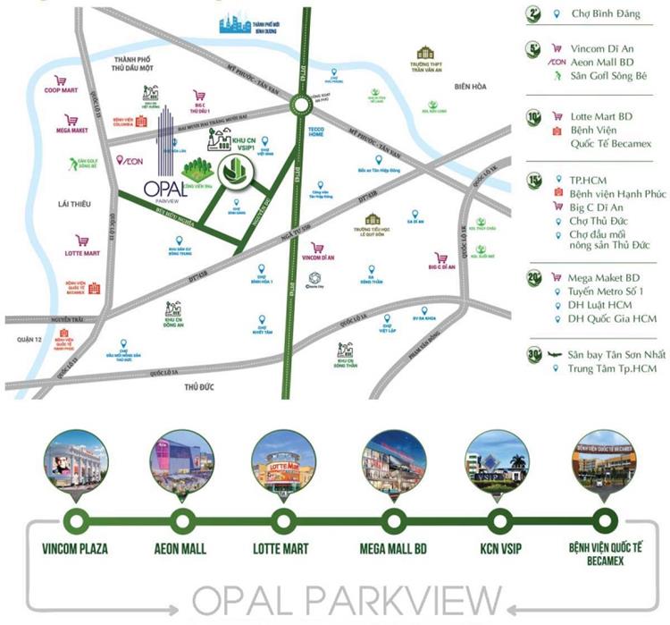 Vị trí khu căn hộ Opal Parkview Thuận An