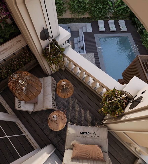 phong-cach-thiet-ke-ban-cong-8 Ban công một góc thư giãn lý tưởng với bộ bàn ghế sofa bọc nệm êm ái