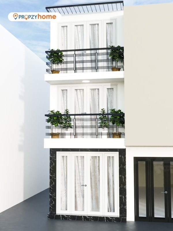 Ngôi nhà 2 tầng sử dụng nước sơn nhà màu trắng, hiện đại