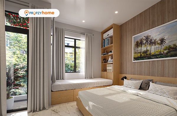 Thiết kế phòng ngủ thông thoáng với ban công đón gió và cửa sổ rộng